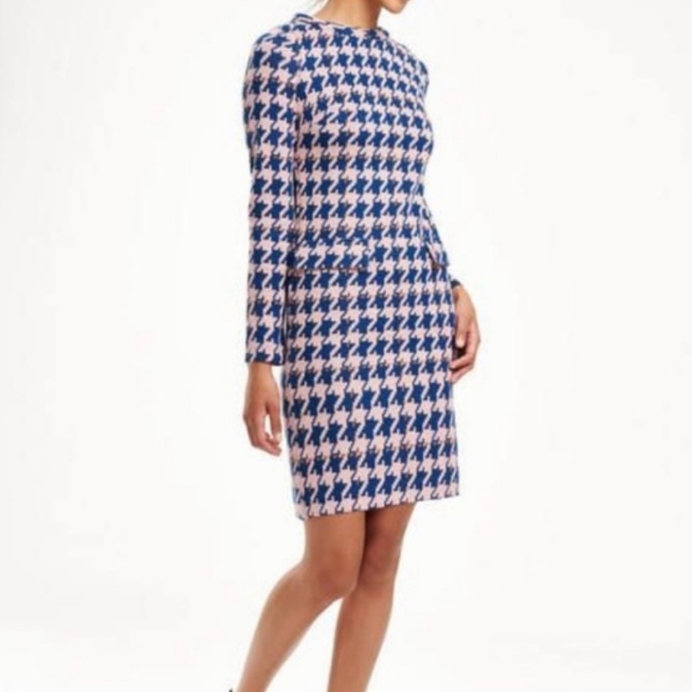 🌟BODEN🌟 KNIT HOUNDSTOOTH LONG SLEEVE SHIFT DRESS BLUE / PINK SZ US 10